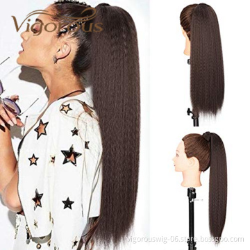 Vigorous Long Yaki Straight Wrap Around Clip In Ponytail Hair Extension Heat Resistant Synthetic Pony Tail Hair PIECE